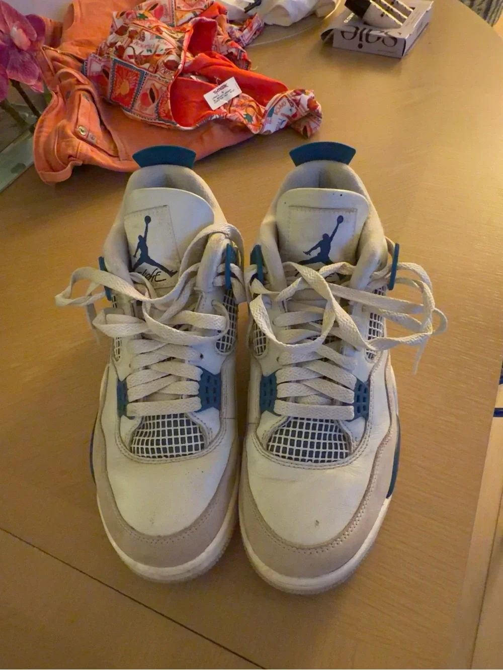Jordan White and Teal Air Retro Basketball Sneakers